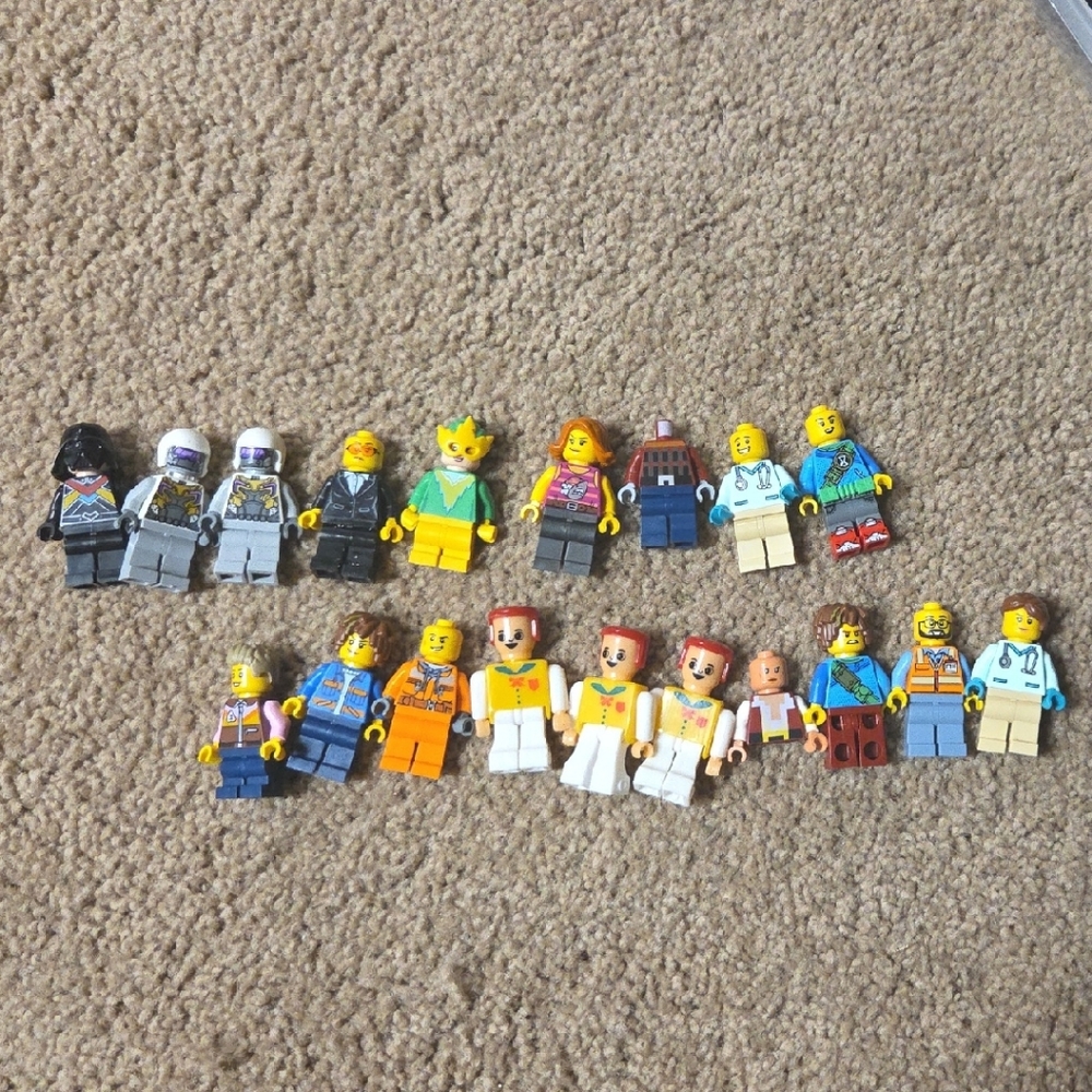 Lego Yellow Minifigure Lot with Blue, Orange, White, Black and Gray
